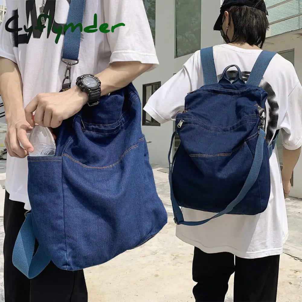 Cyflymder Casual Denim Women Backpack Big Capacity Multifunctional Men Shoulder Bags Harajuku