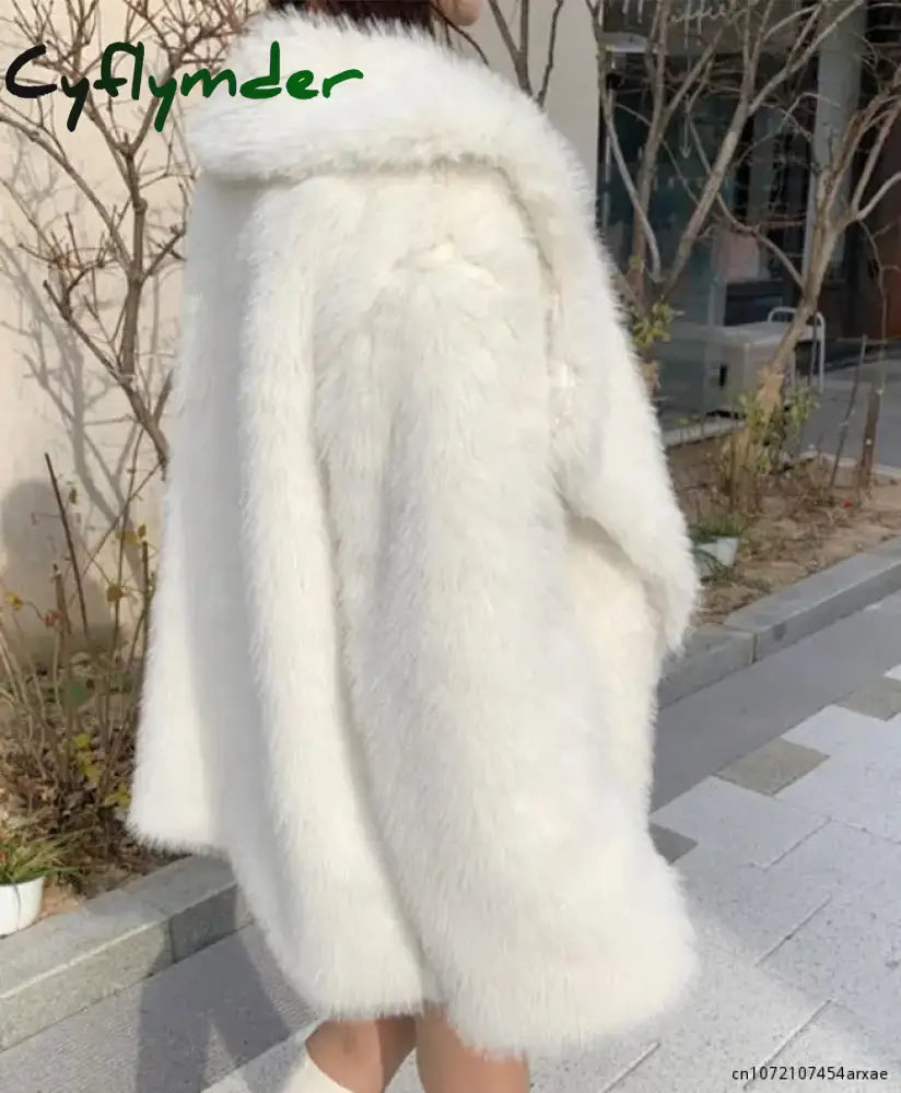 Cyflymder casual dinner outfits winter Winter Women Faux Fur Jacket Faux-Fox Fur Coats Suit Collar Warm Loose Pink