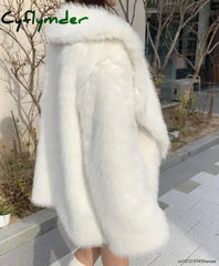 Cyflymder casual dinner outfits winter Winter Women Faux Fur Jacket Faux-Fox Fur Coats Suit Collar Warm Loose Pink