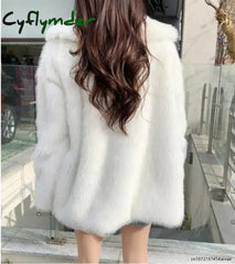 Cyflymder casual dinner outfits winter Winter Women Faux Fur Jacket Faux-Fox Fur Coats Suit Collar Warm Loose Pink