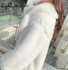 Cyflymder casual dinner outfits winter Winter Women Faux Fur Jacket Faux-Fox Fur Coats Suit Collar Warm Loose Pink