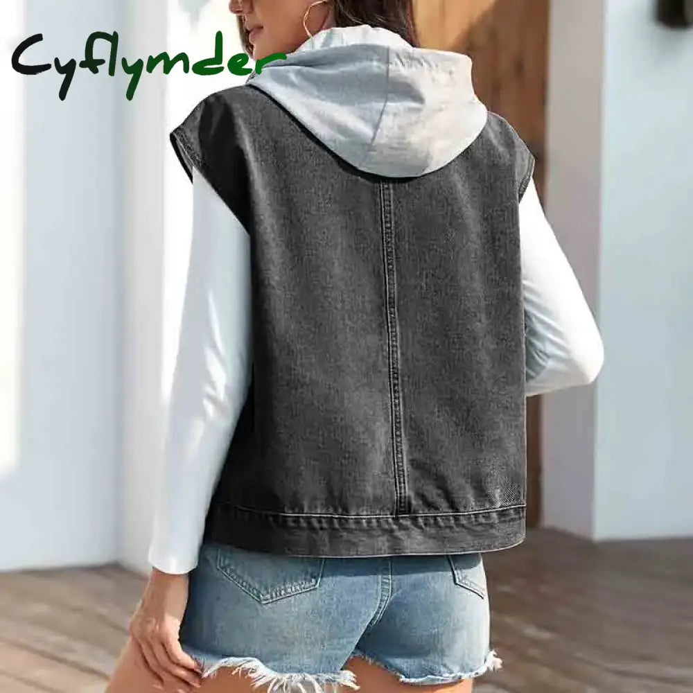 Cyflymder Casual Female Tops Women Denim Vest Jacket Summer 2024 New Autumn Clothes Sleeveless