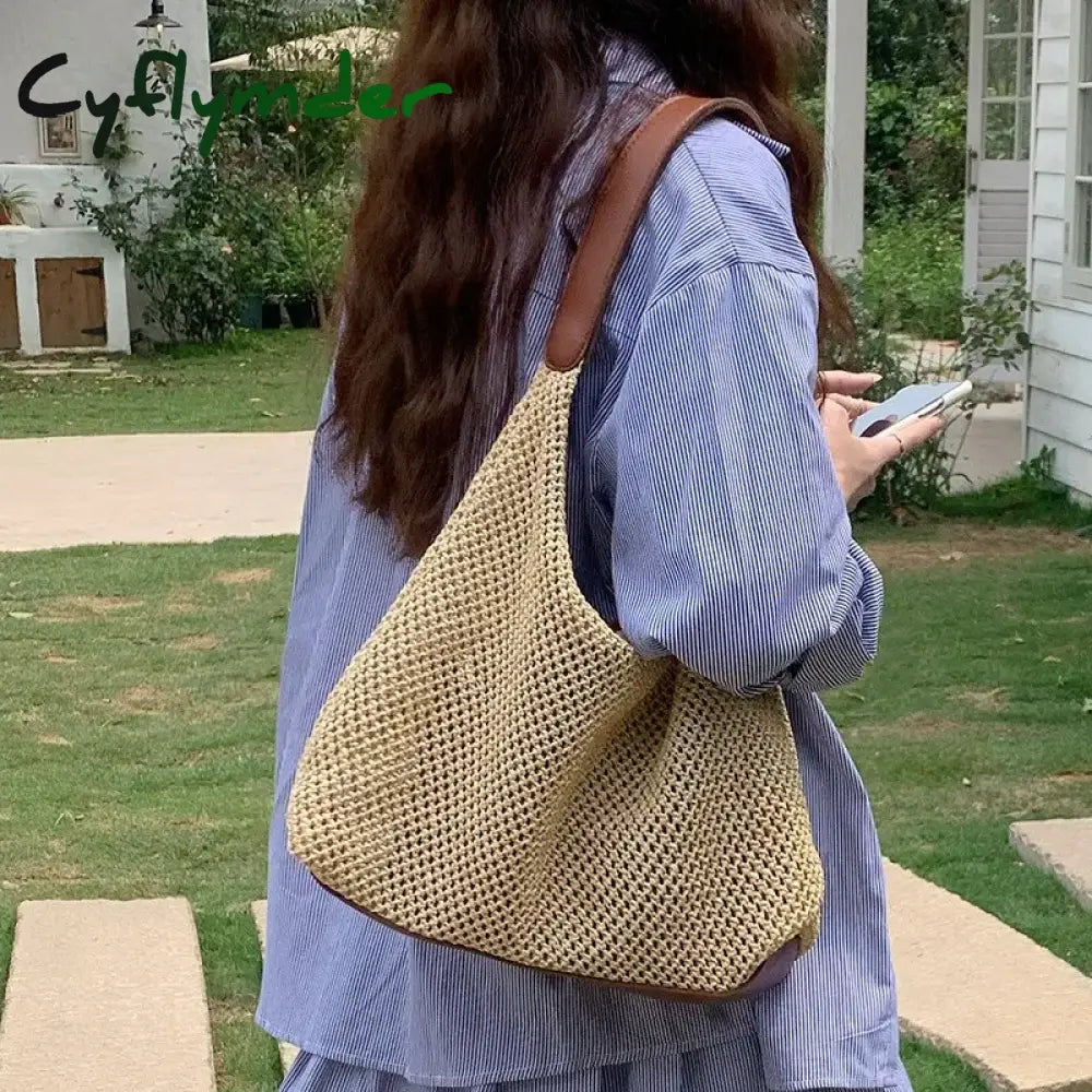 Cyflymder Casual Hollow Large Capacity Women’s Shoulder Bag Simple Travel Beach Ladies Underarm