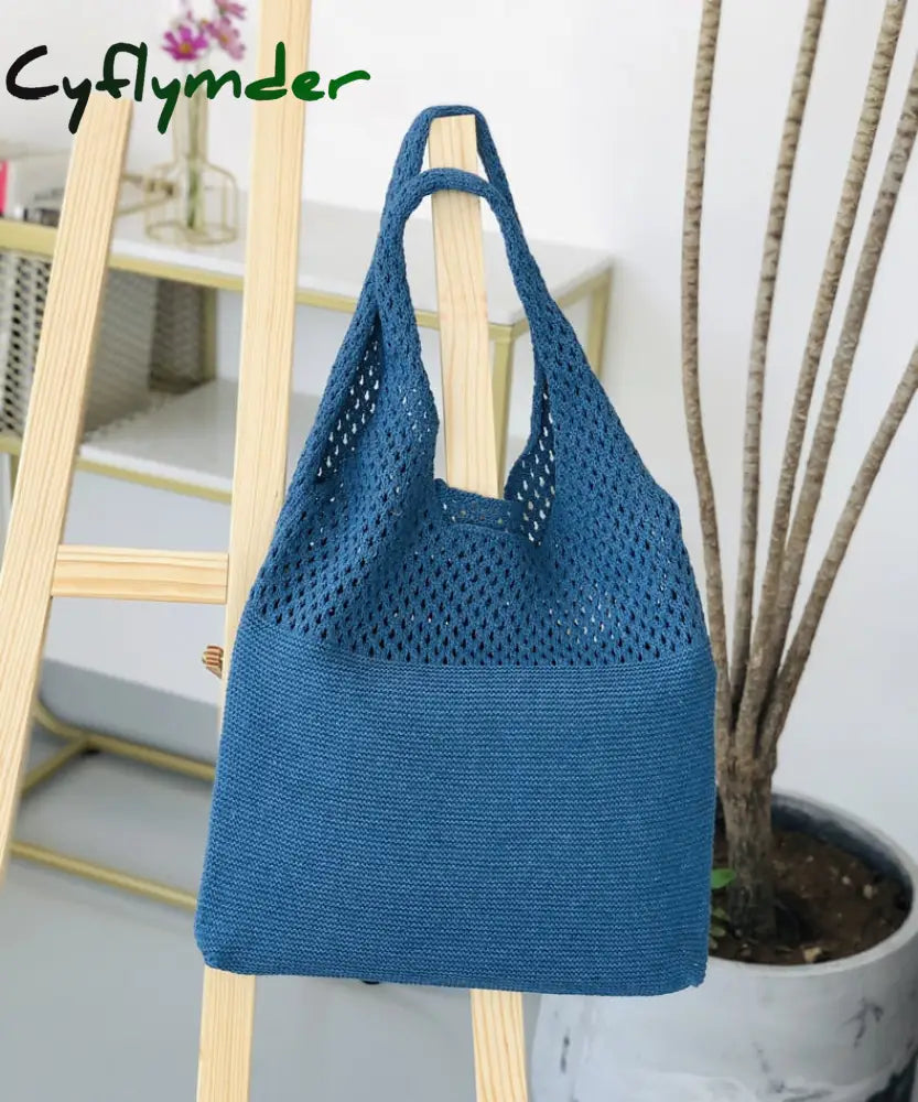 Cyflymder Casual Hollow Woven Women Shoulder Bags Designer Knitting Handbags Large Capacity Tote