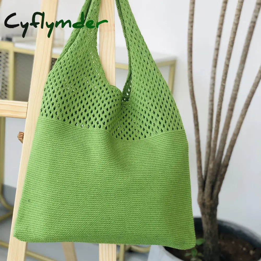 Cyflymder Casual Hollow Woven Women Shoulder Bags Designer Knitting Handbags Large Capacity Tote