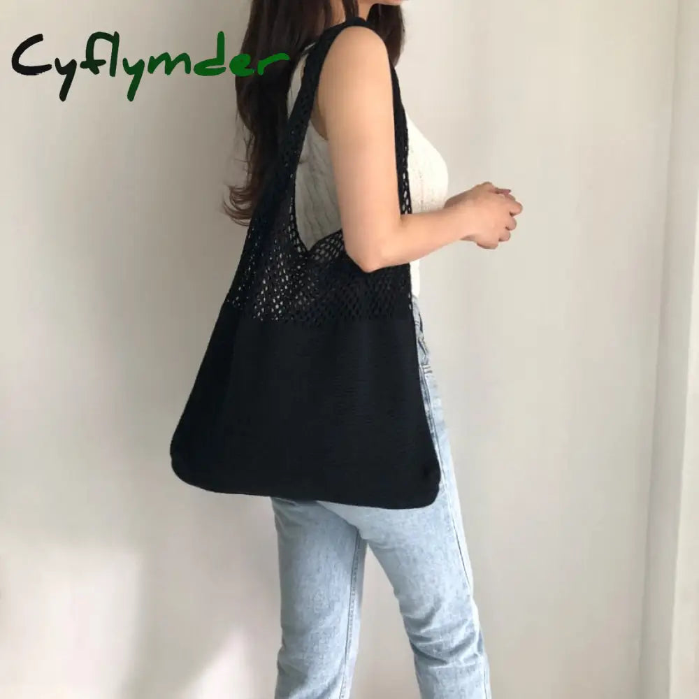 Cyflymder Casual Hollow Woven Women Shoulder Bags Designer Knitting Handbags Large Capacity Tote