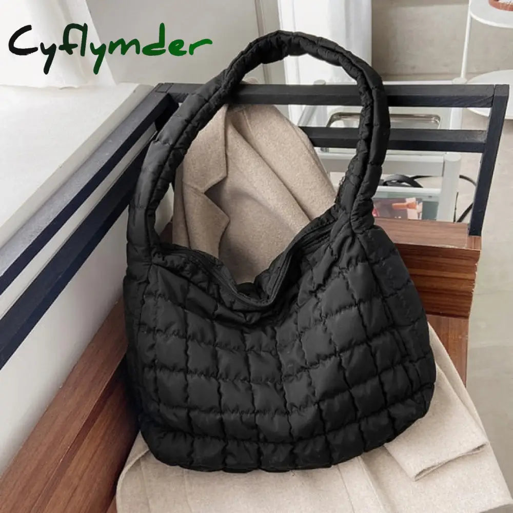 Cyflymder Casual Large Capacity Eiderdown Shoulder Bag Women Creative Lattice Pattern Handbag