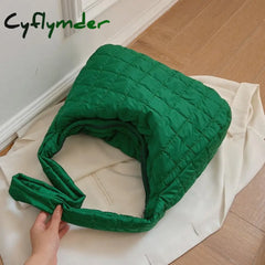 Cyflymder Casual Large Capacity Eiderdown Shoulder Bag Women Creative Lattice Pattern Handbag