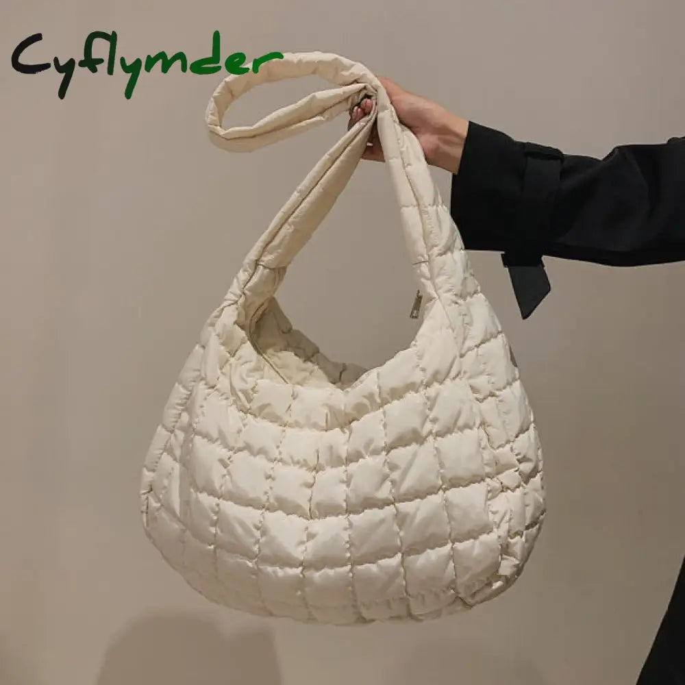 Cyflymder Casual Large Capacity Eiderdown Shoulder Bag Women Creative Lattice Pattern Handbag