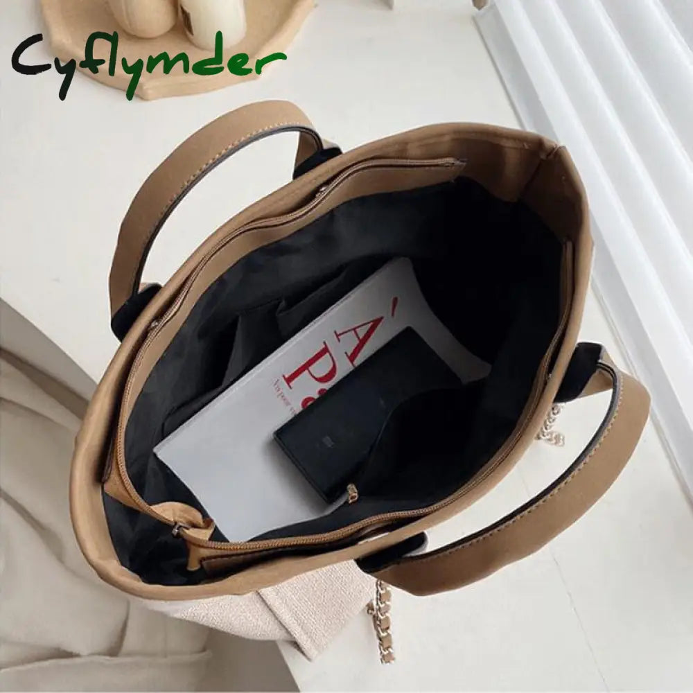 Cyflymder Casual Large Capacity Tote Designer Chains Women Handbags Luxury Canvas Lady Shoulder