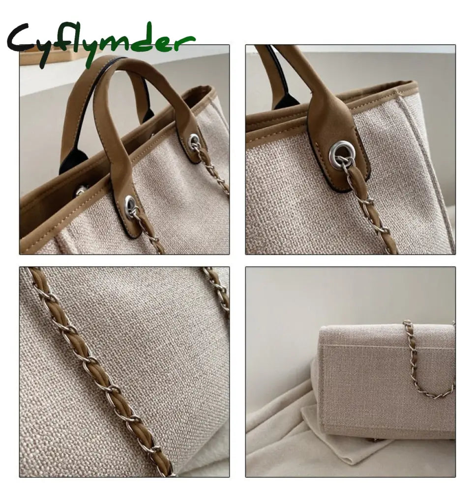 Cyflymder Casual Large Capacity Tote Designer Chains Women Handbags Luxury Canvas Lady Shoulder