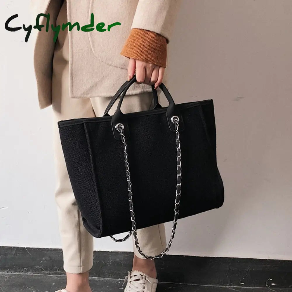 Cyflymder Casual Large Capacity Tote Designer Chains Women Handbags Luxury Canvas Lady Shoulder