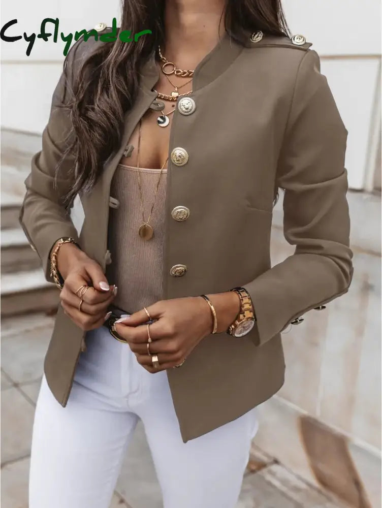 Cyflymder Casual O-Neck Long Sleeve Jacket Outerwear Office Lady Spring Autumn Fashion Elegant