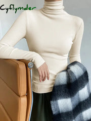 Cyflymder - Casual Ribbed Turtleneck Shirt Apricot / Xs T-Shirts