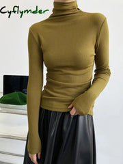 Cyflymder - Casual Ribbed Turtleneck Shirt Olive / Xs T-Shirts