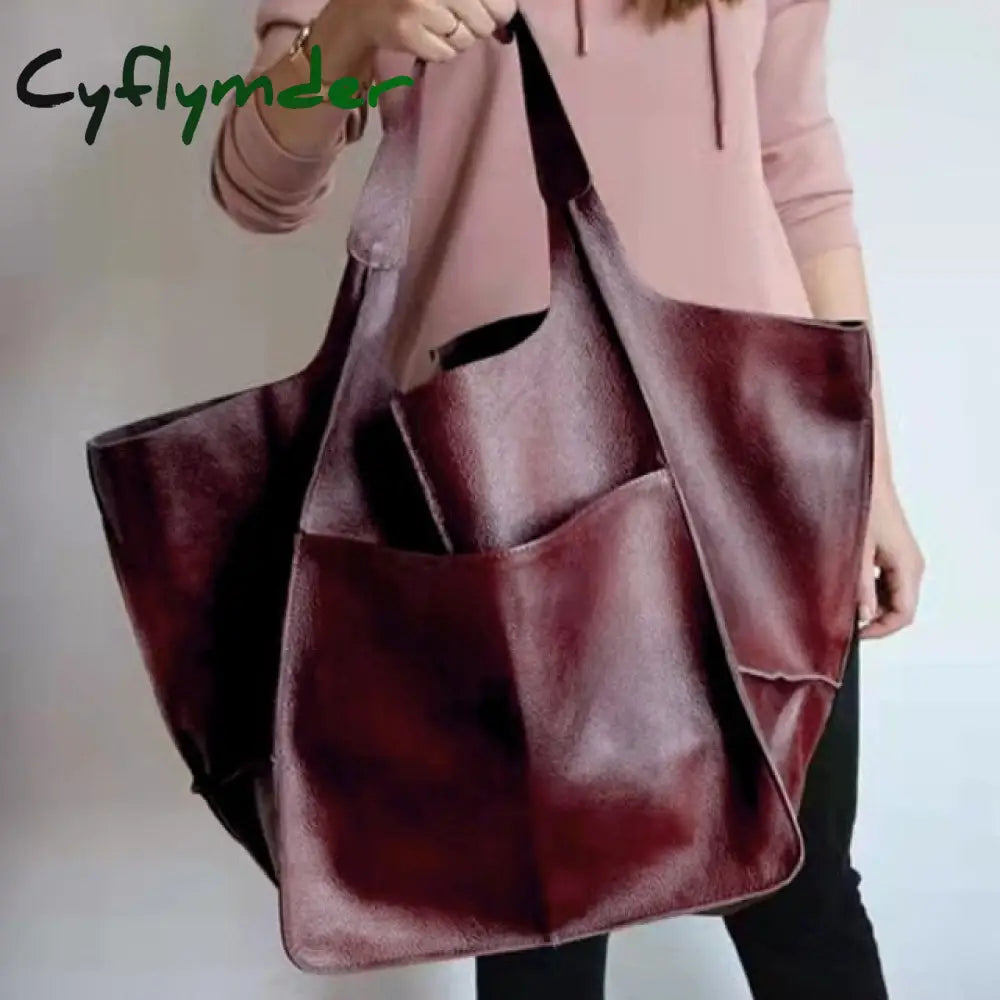 Cyflymder Casual Soft Large Capacity Tote Luxury Bag Women Handbags Designer Look Pu Leather