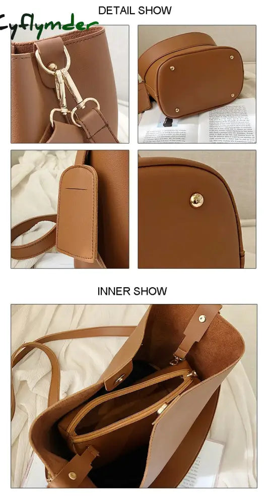 Cyflymder Casual Wide Strap Bucket Bag Designer Women Shoulder Bags Luxury Pu Crossbody Large