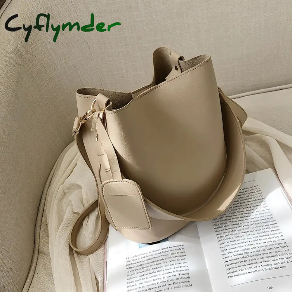 Cyflymder Casual Wide Strap Bucket Bag Designer Women Shoulder Bags Luxury Pu Crossbody Large