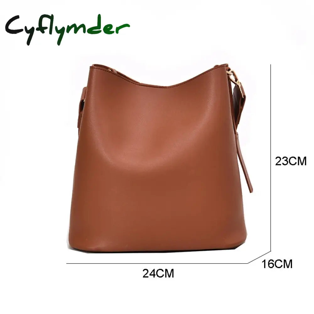 Cyflymder Casual Wide Strap Bucket Bag Designer Women Shoulder Bags Luxury Pu Crossbody Large