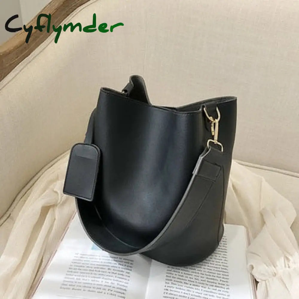 Cyflymder Casual Wide Strap Bucket Bag Designer Women Shoulder Bags Luxury Pu Crossbody Large