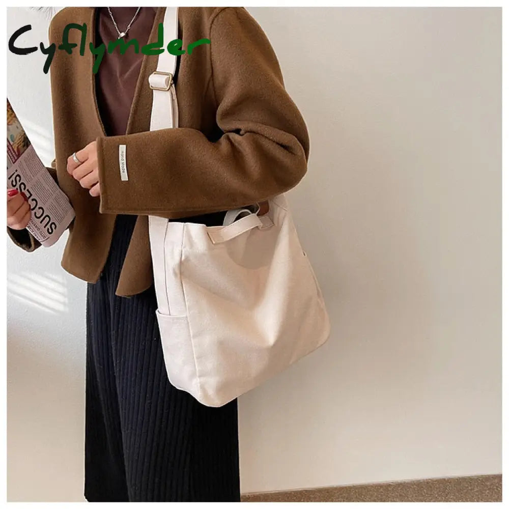 Cyflymder Casual Women Shoulder Bag Canvas Large Capacity Tote Handbags Solid Crossbody Bags Purse