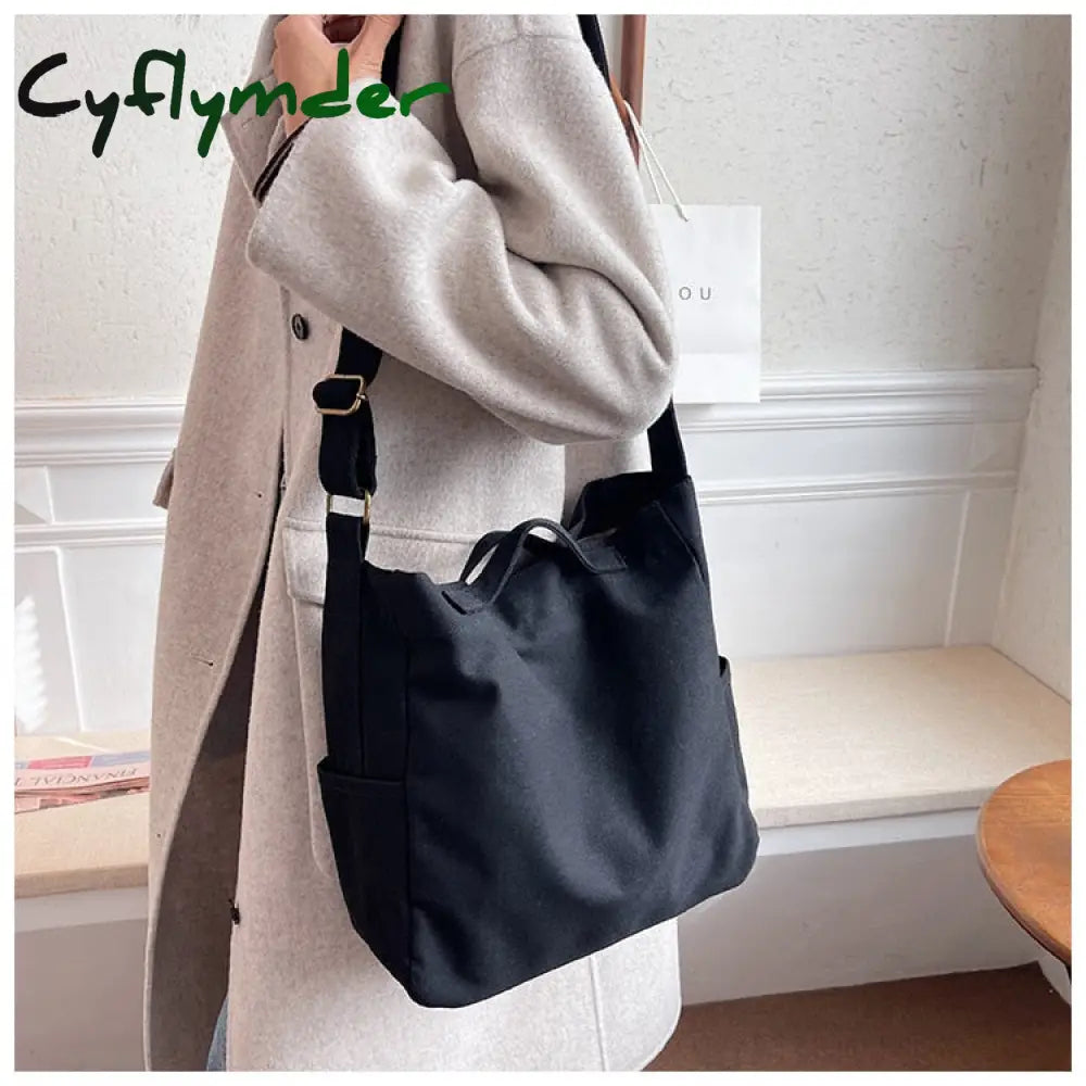 Cyflymder Casual Women Shoulder Bag Canvas Large Capacity Tote Handbags Solid Crossbody Bags Purse