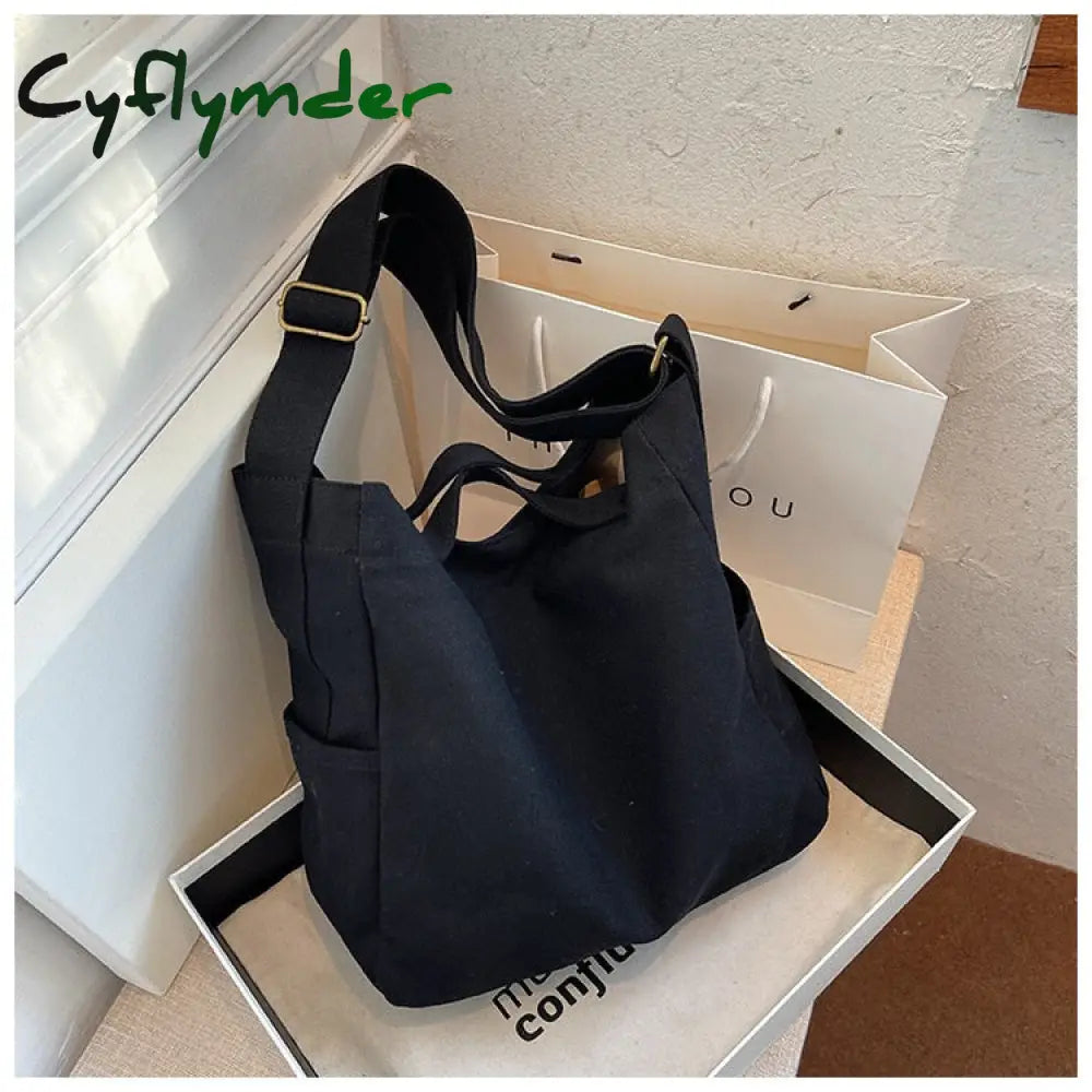 Cyflymder Casual Women Shoulder Bag Canvas Large Capacity Tote Handbags Solid Crossbody Bags Purse