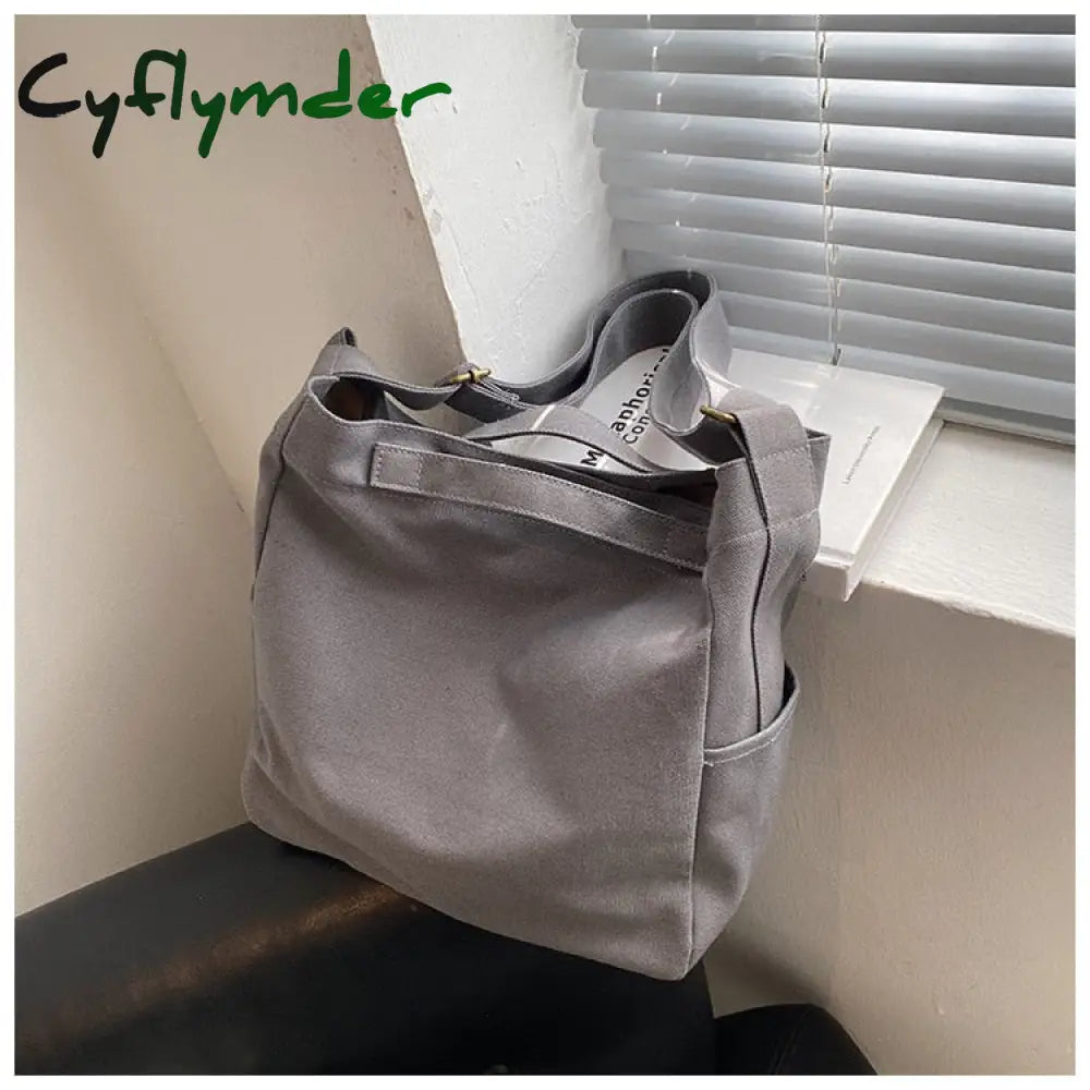 Cyflymder Casual Women Shoulder Bag Canvas Large Capacity Tote Handbags Solid Crossbody Bags Purse