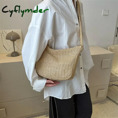 Cyflymder Casual Women’s Bag Fashion Zipper Handbags Straw Solid Crossbody Large Capacity Tote