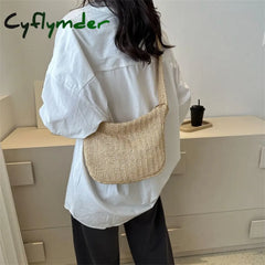 Cyflymder Casual Women’s Bag Fashion Zipper Handbags Straw Solid Crossbody Large Capacity Tote