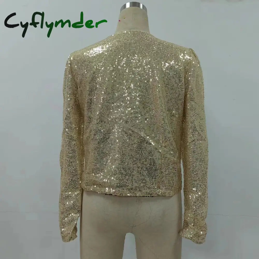 Cyflymder - Champagne Fashion Solid Sequins Patchwork O Neck Outerwear Jackets