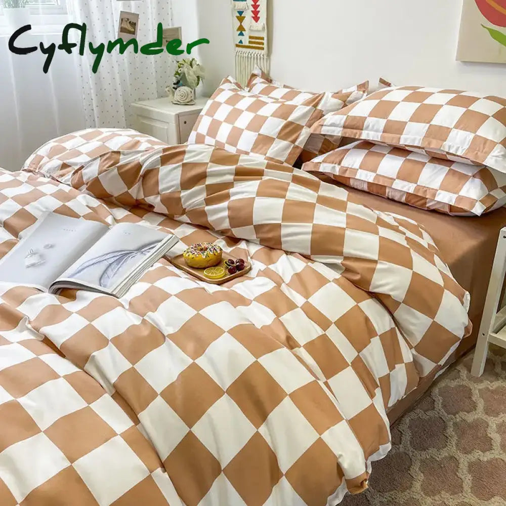 Cyflymder Checkerboard Bedding Set No Comforter Hot Sale Single Queen Size Flat Sheet Quilt Duvet Cover Pillowcase