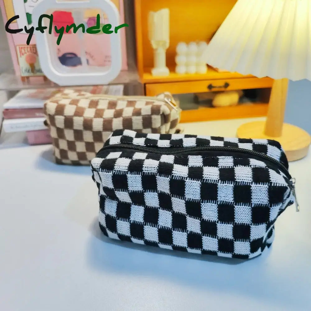 Cyflymder Checkerboard Storage Bag Pouch Basic Retro Check Patterns Pencil Pen Case For Travel