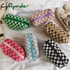 Cyflymder Checkerboard Storage Bag Pouch Basic Retro Check Patterns Pencil Pen Case For Travel