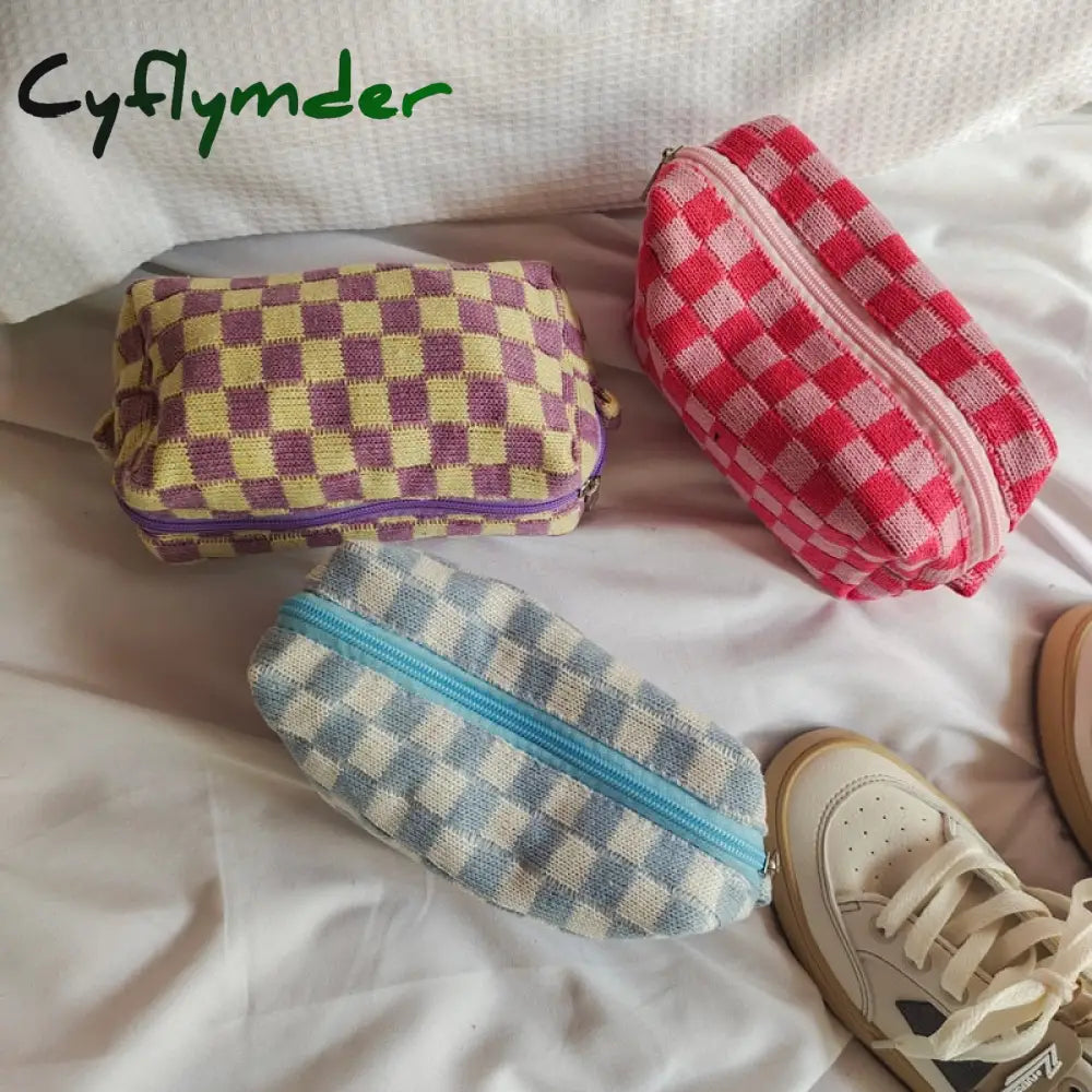 Cyflymder Checkerboard Storage Bag Pouch Basic Retro Check Patterns Pencil Pen Case For Travel