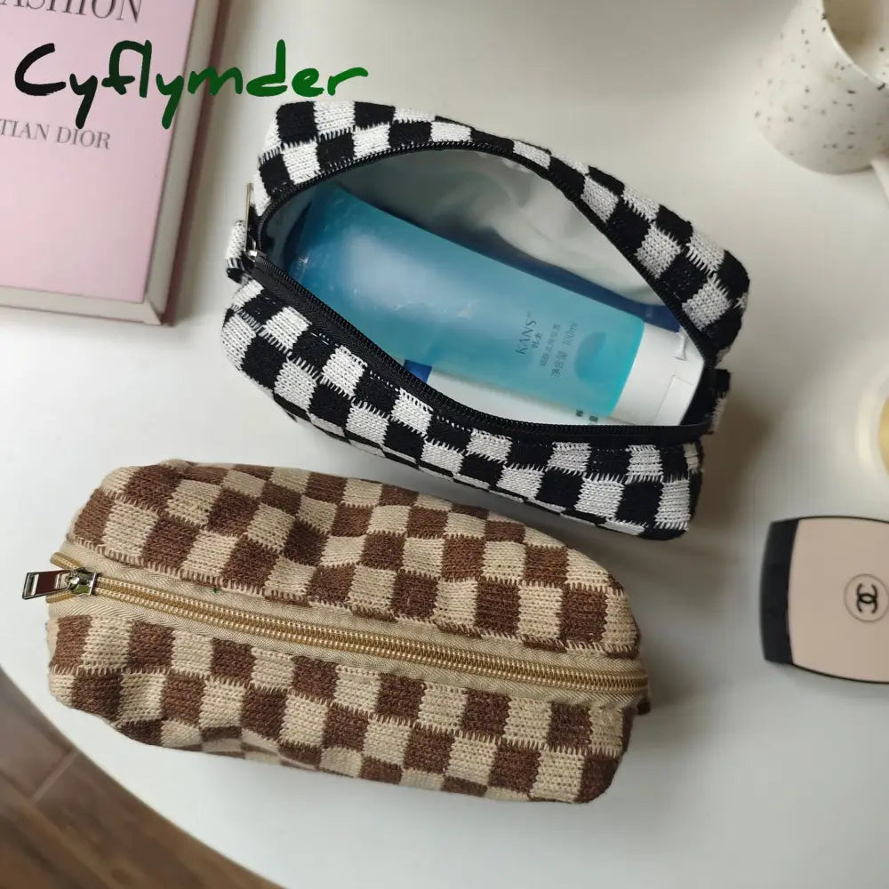 Cyflymder Checkerboard Storage Bag Pouch Basic Retro Check Patterns Pencil Pen Case For Travel