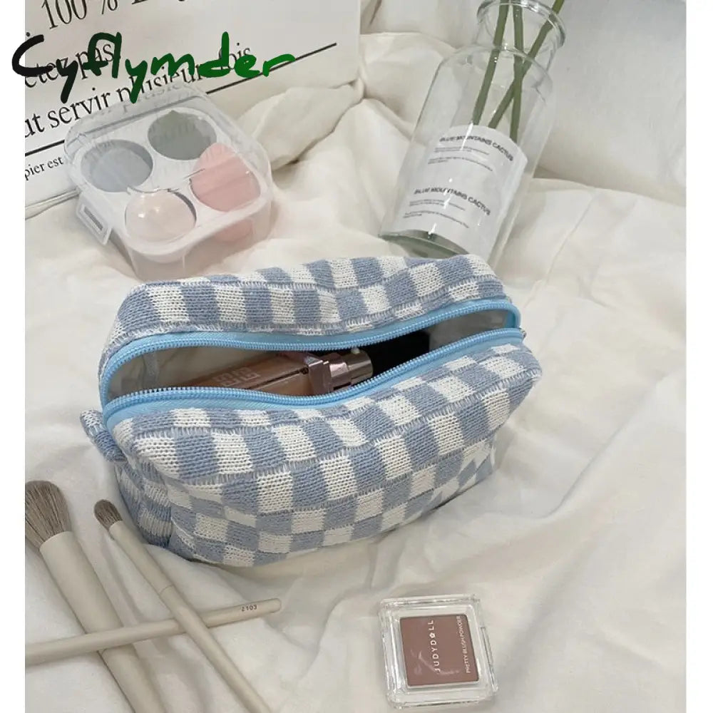 Cyflymder Checkerboard Storage Bag Pouch Basic Retro Check Patterns Pencil Pen Case For Travel