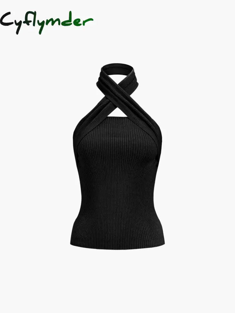 Cyflymder - Chestnut Halter Rib Knit Top Black / Xs Tops