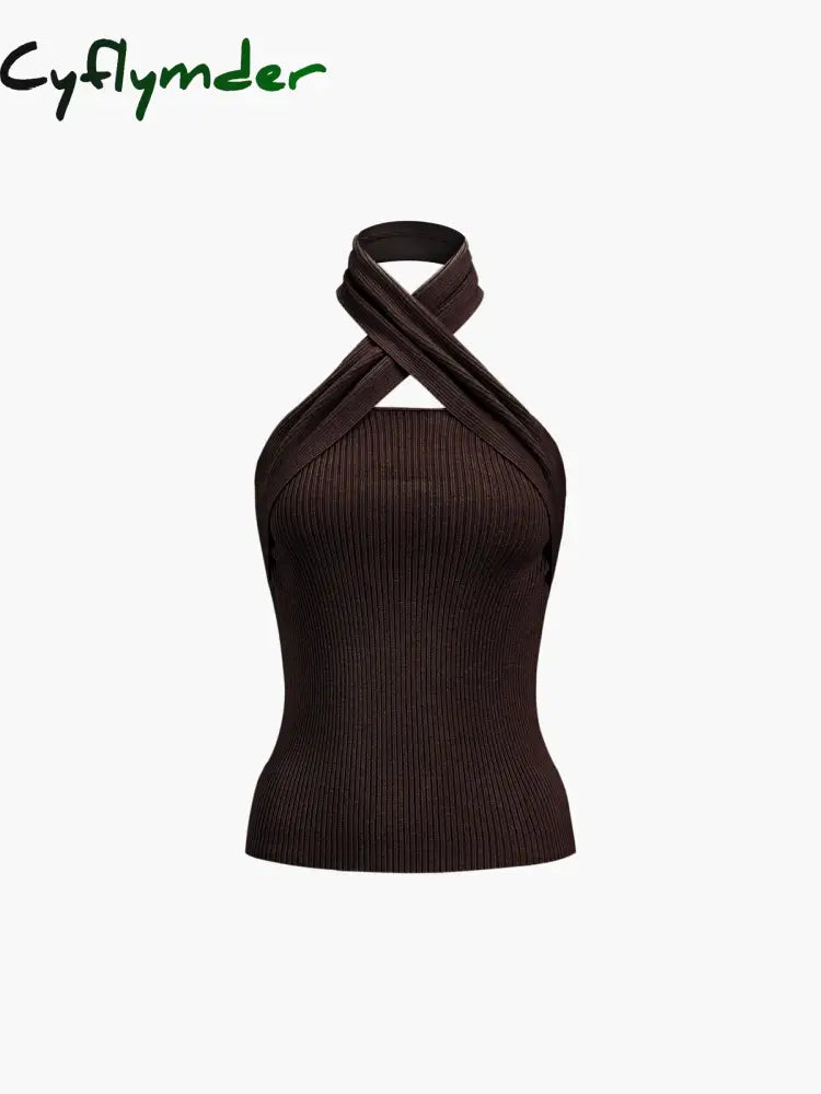 Cyflymder - Chestnut Halter Rib Knit Top Dark Brown / Xs Tops