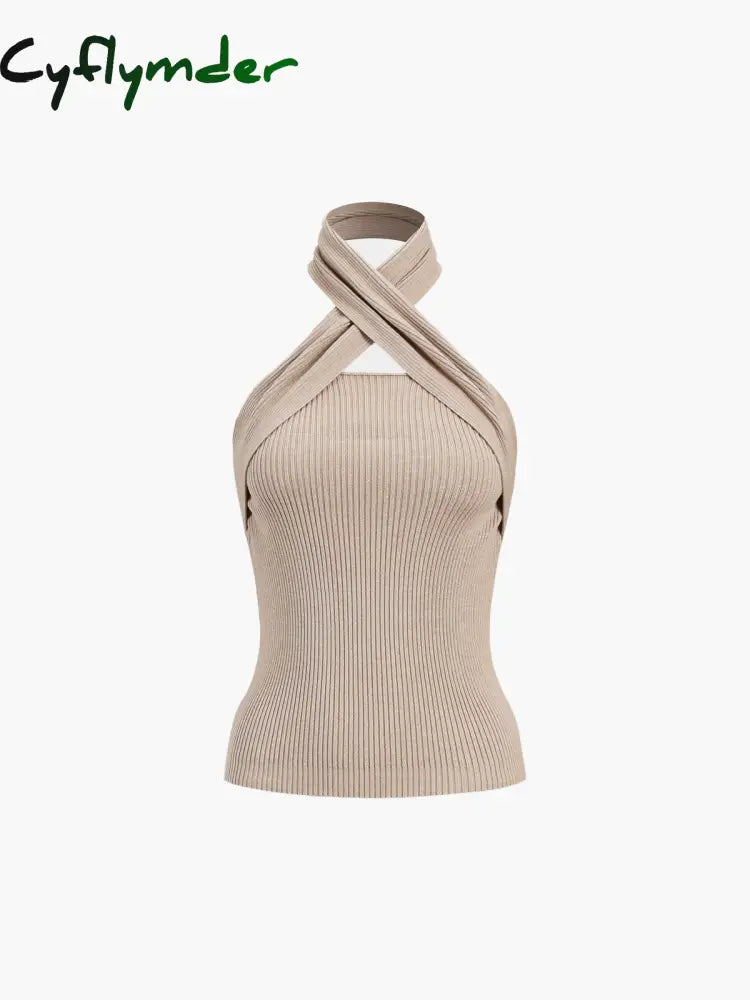 Cyflymder - Chestnut Halter Rib Knit Top Tops