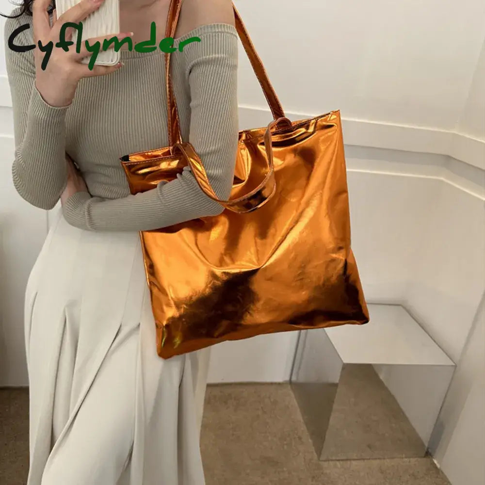 Cyflymder Chic Colorful Shiny Handbag Women Underarm Bag Simple Pu Leather Totes Bags Shopping