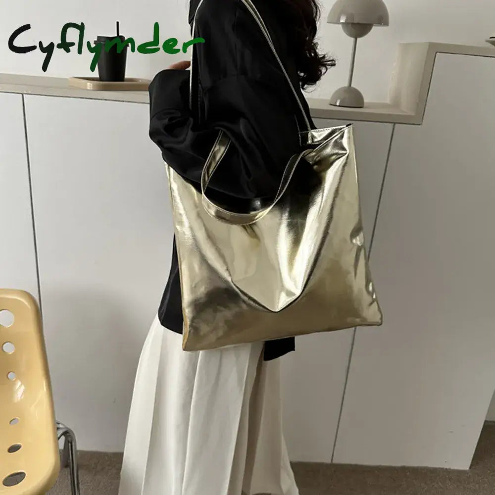 Cyflymder Chic Colorful Shiny Handbag Women Underarm Bag Simple Pu Leather Totes Bags Shopping