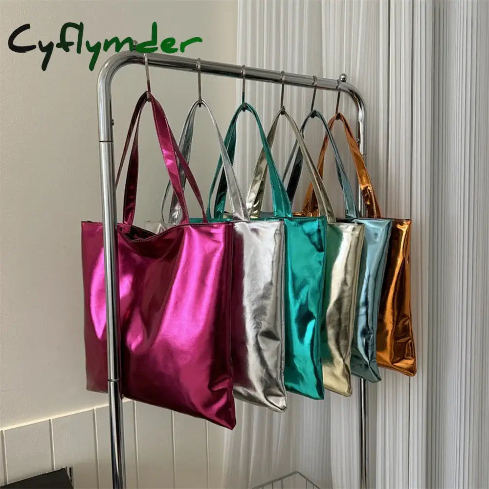 Cyflymder Chic Colorful Shiny Handbag Women Underarm Bag Simple Pu Leather Totes Bags Shopping