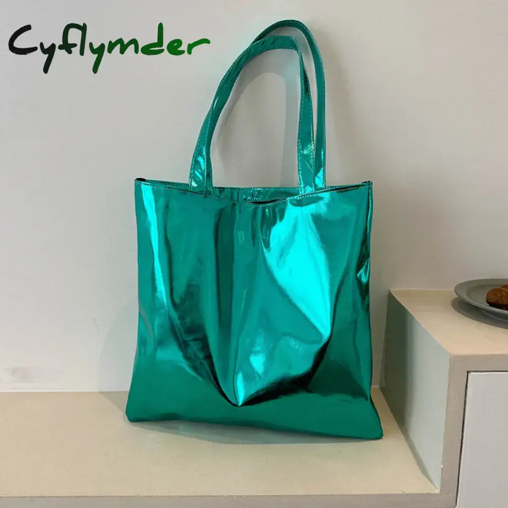 Cyflymder Chic Colorful Shiny Handbag Women Underarm Bag Simple Pu Leather Totes Bags Shopping