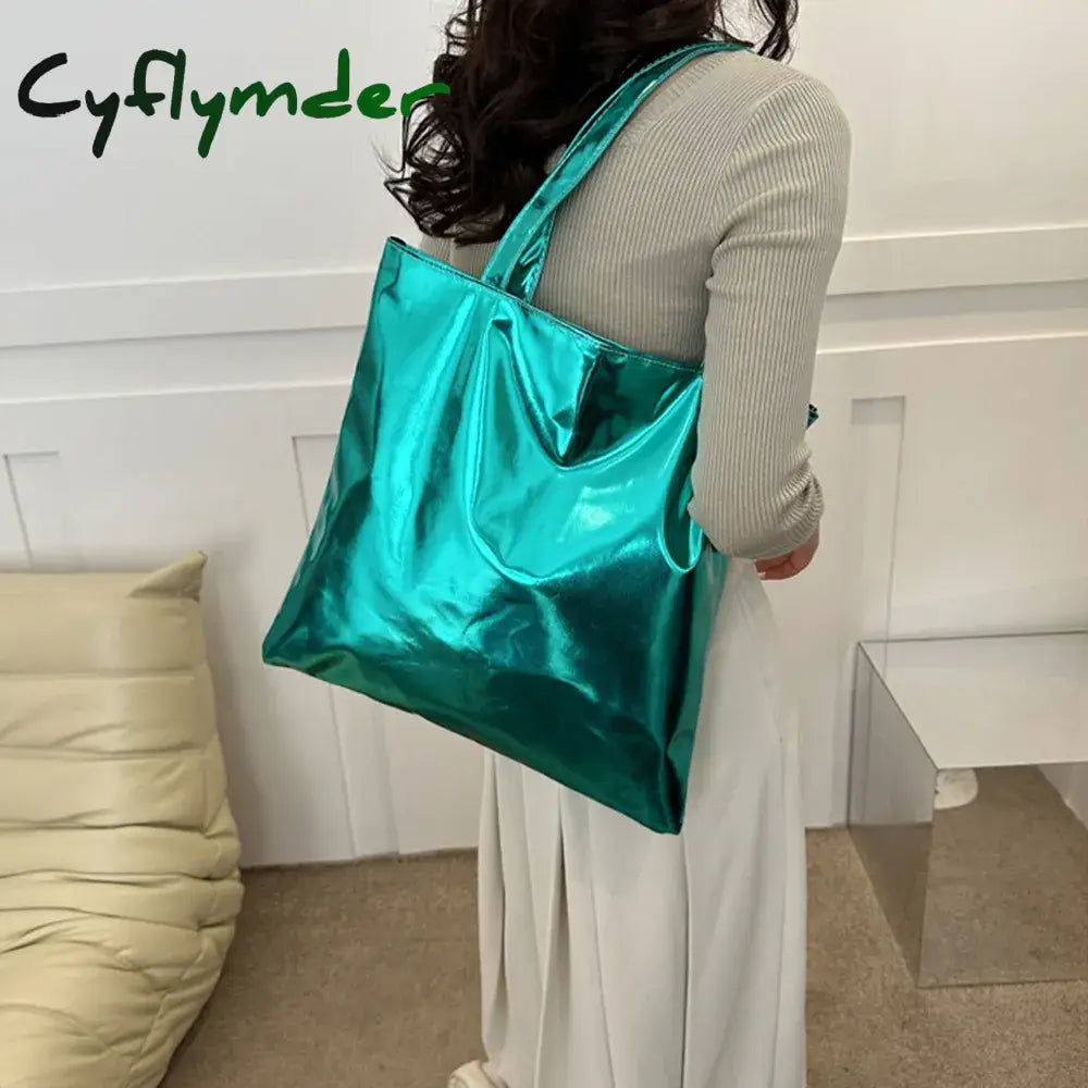 Cyflymder Chic Colorful Shiny Handbag Women Underarm Bag Simple Pu Leather Totes Bags Shopping