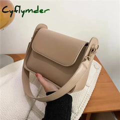 Cyflymder Chic Simple Small Flap Shoulder Bags For Women Solid Color Pu Leather Handbag Clutch Lady