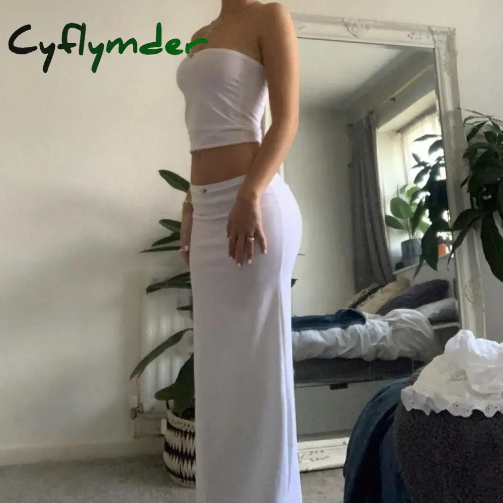 Cyflymder Chic Women Chest Wrap Tube Tops + Low Rise Long Skirt Summer Strapless Camis Crop Y2K