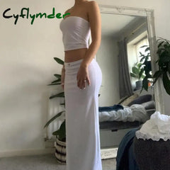 Cyflymder Chic Women Chest Wrap Tube Tops + Low Rise Long Skirt Summer Strapless Camis Crop Y2K