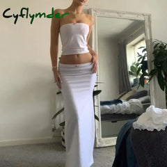 Cyflymder Chic Women Chest Wrap Tube Tops + Low Rise Long Skirt Summer Strapless Camis Crop Y2K