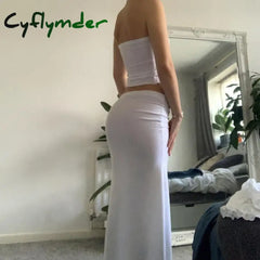 Cyflymder Chic Women Chest Wrap Tube Tops + Low Rise Long Skirt Summer Strapless Camis Crop Y2K